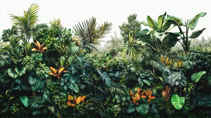 Fototapeta premium Lush Tropical Foliage Abundant Green Plants