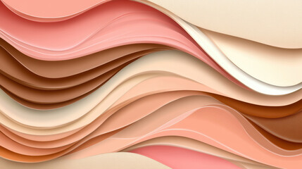 Obraz premium Layered abstract waves in vivid mocha and peach tones create soft, flowing design with flat aesthetic, evoking calm and elegance