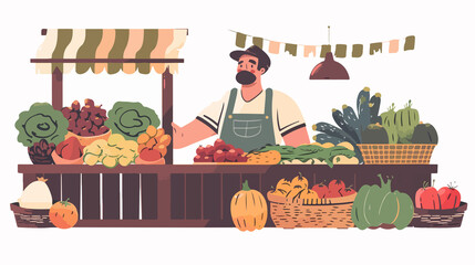 Modern Farmers Market Flat Design Vector Illustration for Support
