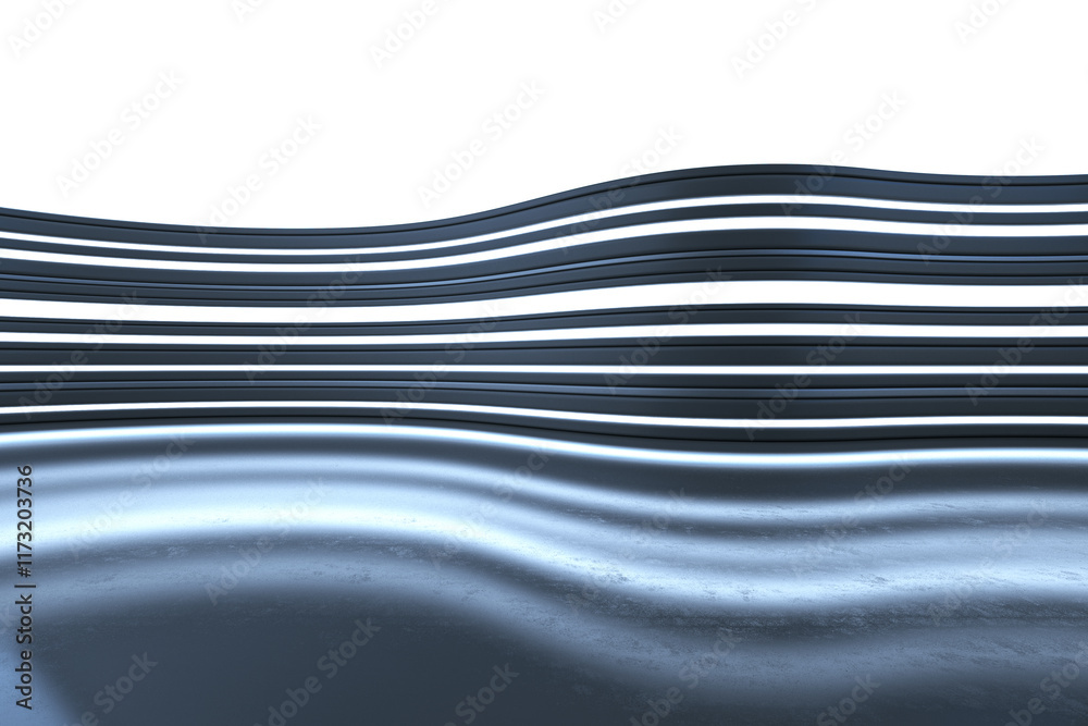 Poster Abstract wavy lines and smooth reflective surface on a white background. 3D Rendering