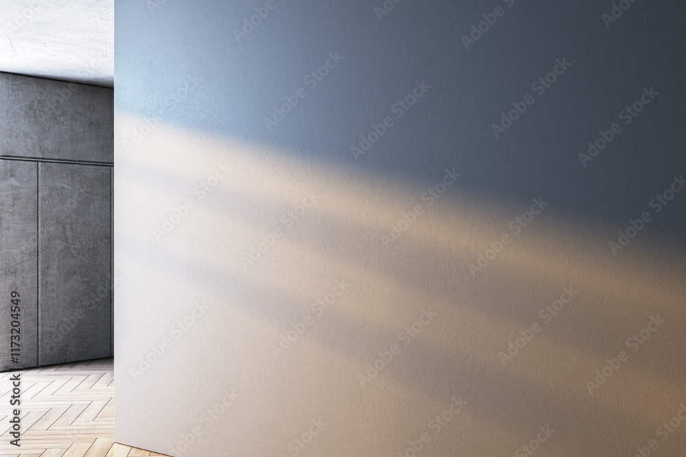 Poster Modern empty gallery interior with natural light and textured walls. 3D Rendering