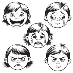 Doodle Set of Kids Face Characters