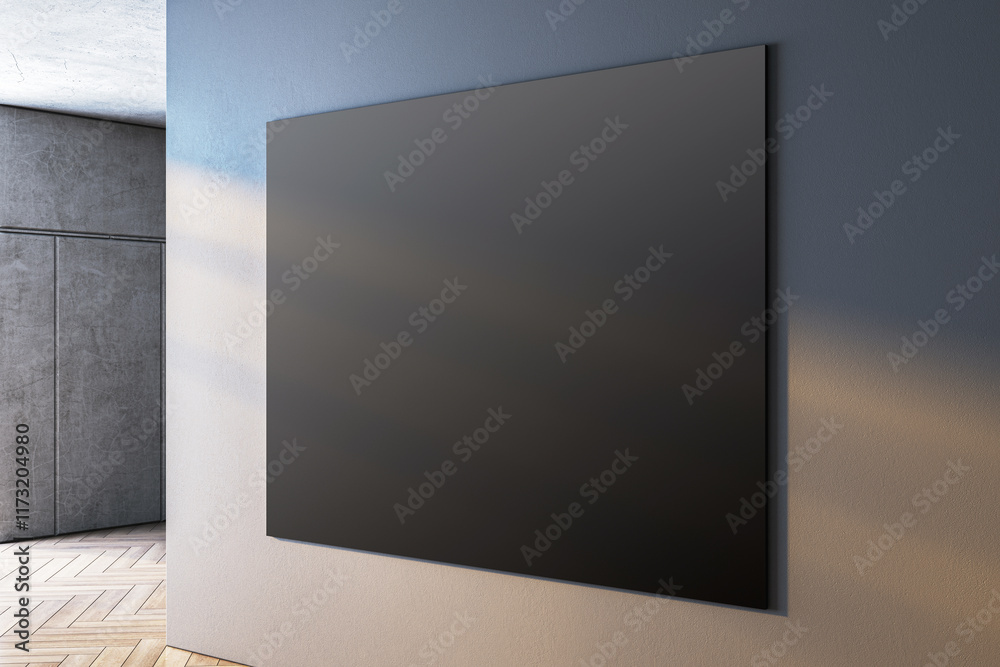 Poster modern empty gallery with a blank black canvas on a clean wall in a contemporary interior design spa