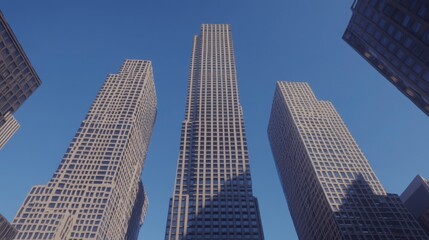 Obraz premium Modern Skyscrapers Under Clear Blue Sky in Urban Cityscape