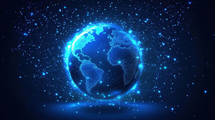 Fototapeta premium Abstract blue digital planet Earth with glowing network connections