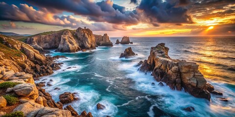 Fototapeta premium Dramatic Double Exposure: Rocky Coastline, Cap de l'Horta, Spain