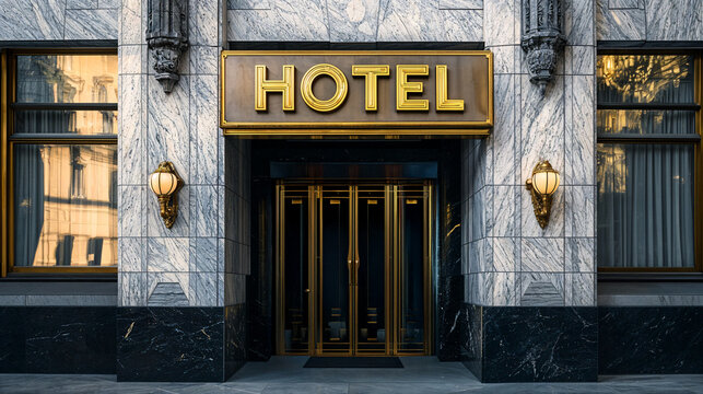 Sophisticated Manhattan hotel with art deco architecture, upscale ornate details, and marble walls, travel destination