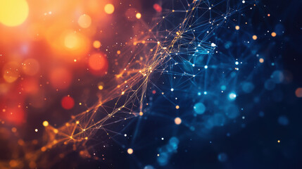 Dynamic network background with swirling lines and glowing particles