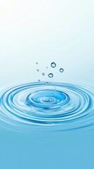 Raindrops delicately hitting a calm water surface, creating concentric ripples and bubbles. The serene blue tones evoke tranquility and the natural beauty of rain on water