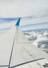 View from airplane window in flight