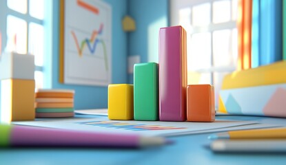 A Digital Graphic Featuring a Bar Graph and Pie Chart with Data Visualization Elements