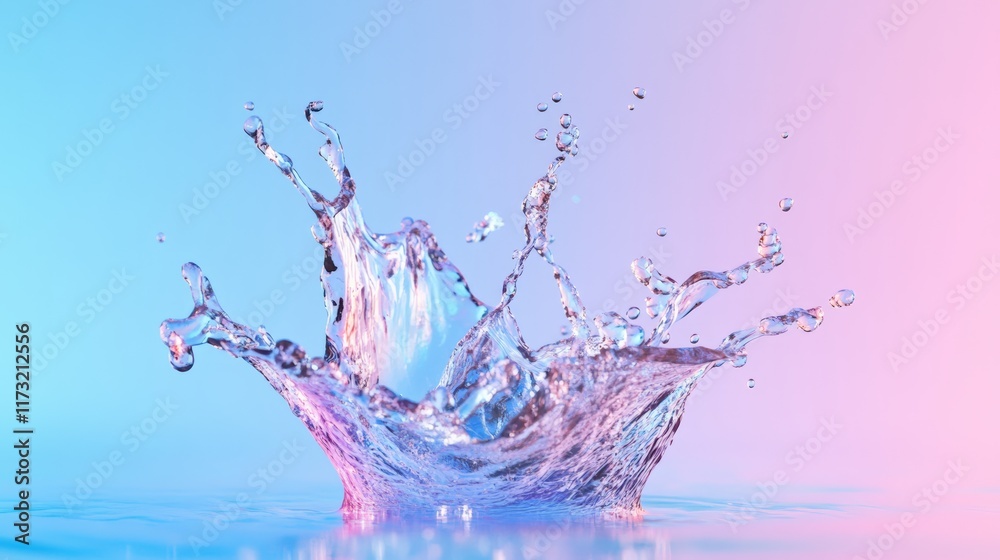 Poster crown shaped water splash is creating beautiful droplets and ripples on a surface with a vibrant pin