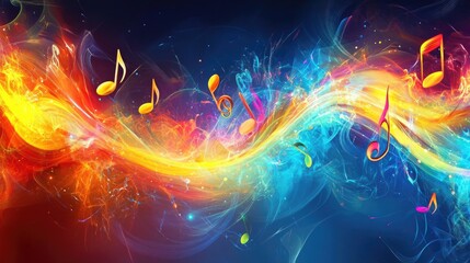 Colorful Musical Notes on Vibrant Abstract Background Art