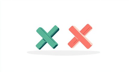 Obraz premium A sharp green checkmark and red cross vector symbolizing right and wrong choices on a white background.