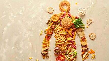 human figure made out of various food, healthy food concept