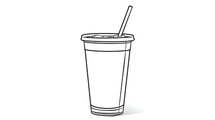 Outline of a reusable tumbler with a straw on a white background