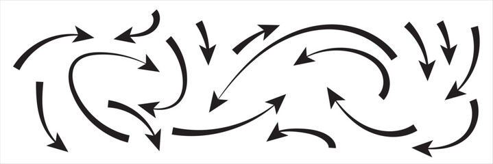 Colored hand drawn arrows on white background, Drawn  Thin arrows.