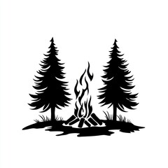 Obraz premium Campfire Between Two Majestic Pine Trees