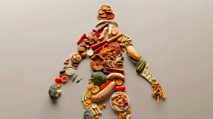 human figure made out of various food, healthy food concept