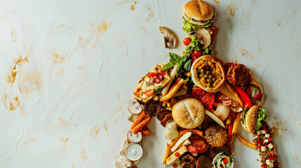 human figure made out of various food, healthy food concept
