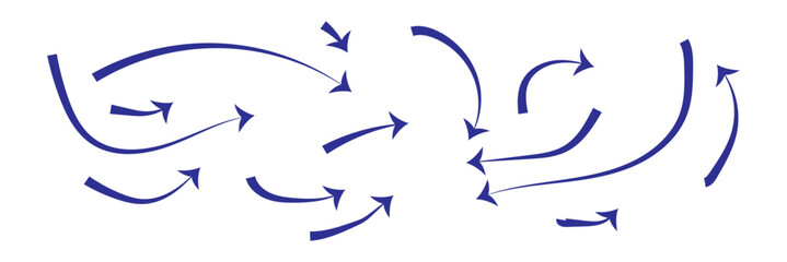 Hand drawn arrows collection Set simple flat arrows isolated on white background. Arrow mark icons and arrow paint. Stock vector.