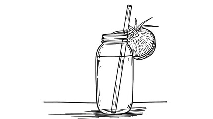 Obraz premium Outline of a coconut water bottle with a straw on a white background