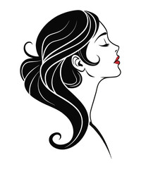 Elegant Black and White Woman Portrait with Flowing Hair. Beauty hair silhouette.