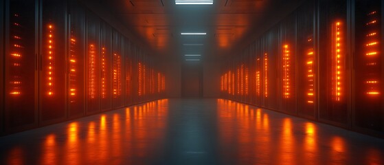 Fototapeta premium Glowing server room corridor.
