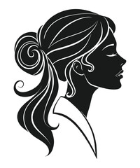 Minimalist female Black Silhouette portrait with intricate hairstyle