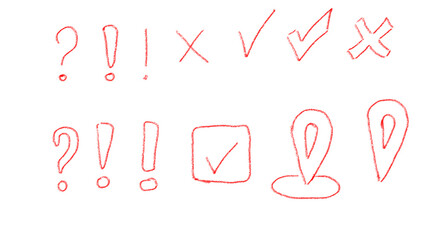 red icons, syllables, punctuation marks, question, check marks, location