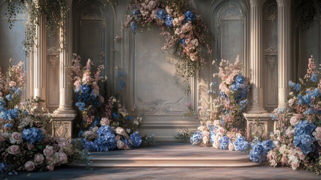 Elegant Floral Background with Columns and Arch for Events