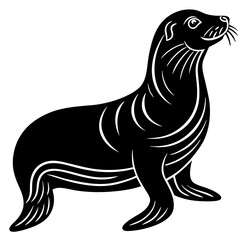 Obraz premium Cute Silhouette of a Sea Lion line art vector cartoon illustration