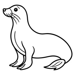 Cute Silhouette of a Sea Lion line art vector cartoon illustration