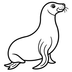 Cute Silhouette of a Sea Lion line art vector cartoon illustration