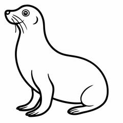 Cute Silhouette of a Sea Lion line art vector cartoon illustration