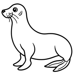 Cute Silhouette of a Sea Lion line art vector cartoon illustration
