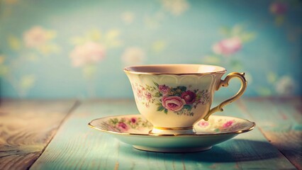 Obraz premium Elegant Vintage Teacup, Pastel Colors, Minimalist Still Life Photography