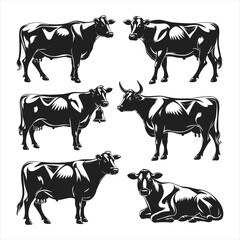 Set of Cow animal silhouette. Beautiful Cow silhouette isolated on white background. Cow vector illustration.