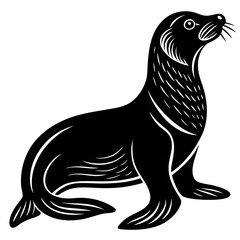 Cute Silhouette of a Sea Lion line art vector cartoon illustration