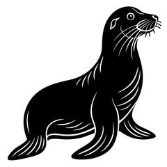 Cute Silhouette of a Sea Lion line art vector cartoon illustration