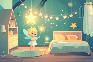 Naklejka premium Magical fairy in dreamy child's room