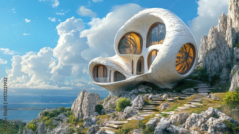 Poster Modern Organic Architecture Cliffside Home Design