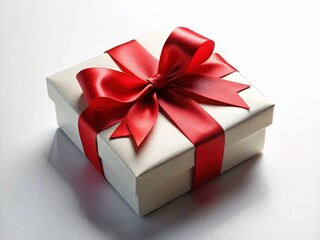 Obraz premium Elegant White Gift Box with Red Ribbon on White Background - Perfect for Holiday or Special Occasion