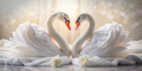 Obraz premium Elegant White Towel Swans: Creative Home Decor & Bathroom Photography