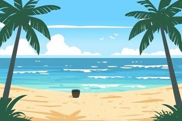 Obraz premium Relaxing beach scene with palm trees and gentle waves tropical paradise digital art daytime tranquility