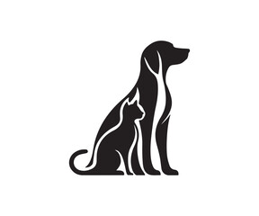 logo featuring the silhouette of a dog and a cat sitting side by side