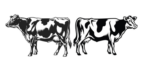 Set of Cow animal silhouette. Beautiful Cow silhouette isolated on white background. Cow vector illustration.