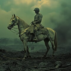 Fototapeta premium Solitary Rider on a Desolate Landscape