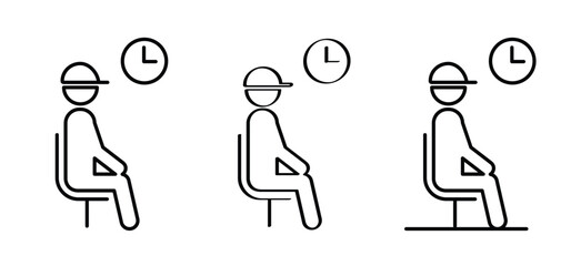 Cartoon waiting room icon. Doctor, office, patient waiting room with clock and chair. A waiting room or reception area is a room where people sit or stand for an appointment they are waiting for.