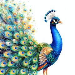 Fototapeta premium Vibrant Peacock Displaying Colorful Feathers in Nature